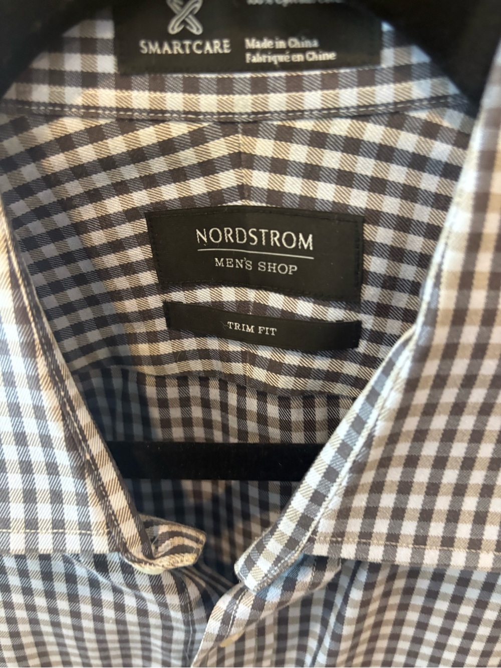 Nordstrom Men's Trim-Fit Gray and White Checked Button-Down Shirt